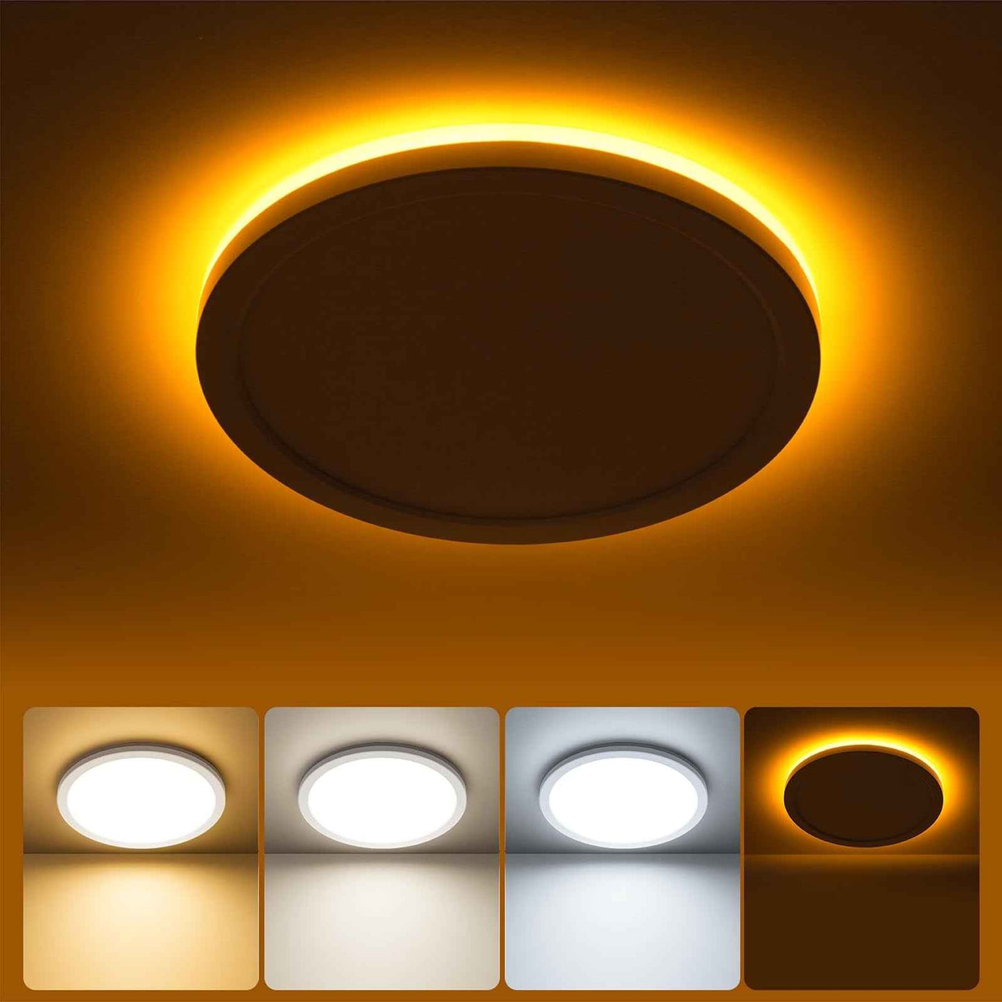 Matane LED Flush Mount Ceiling Light Fixture with Night Light, 1800LM 3000K/4000K/5000K Selectable, Dimmable Low Profile Ceiling Light for Kitchen Bedroom Hallway, 8.7inch Round White