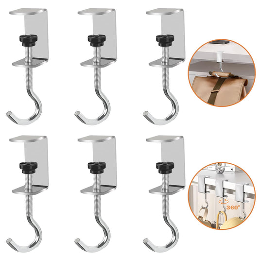 Vinommart 6 Pcs Adjustable Table Hooks for Hanging Bags, Heavy Duty Metal Backpack Hooks for Desk