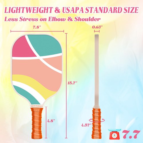 HITTIONA Pickleball Paddles Set of 2 - USAPA Approved Fiberglass Cute Pickleball Paddles Set for Women, Pink Pickleball Paddle with Anti-Slip Grip, 4 Pickleballs, Pickle Ball Paddle for Beginners