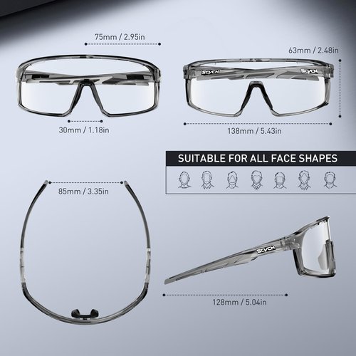 SCVCN Photochromic Cycling Glasses for Men Women Sports Bike Glasses TR90 Frame UV 400 Protection