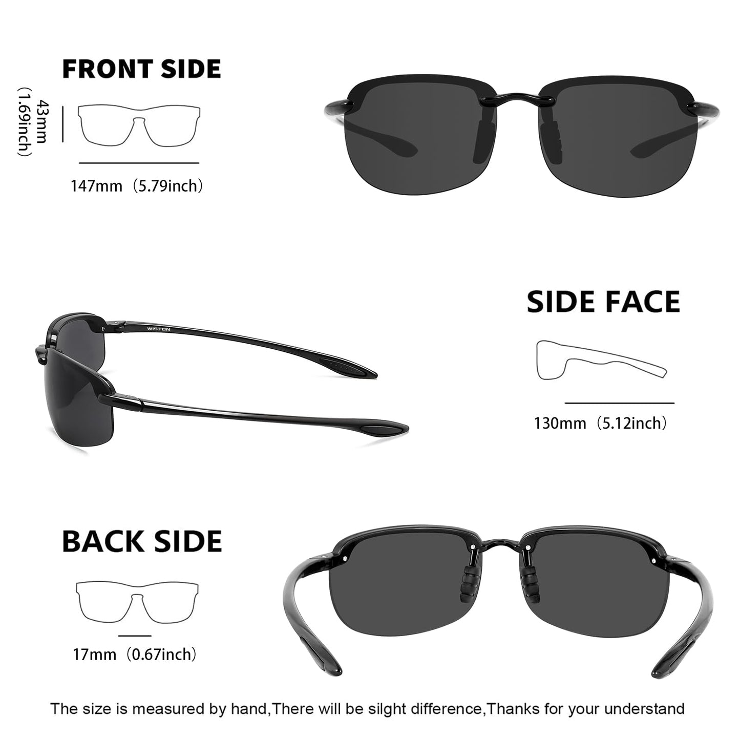 MAXJULI Polarized Sport Sunglasses for Men Women TR90 Rimless Frame for Running Fishing Baseball Driving 8250 C1 Black/Grey