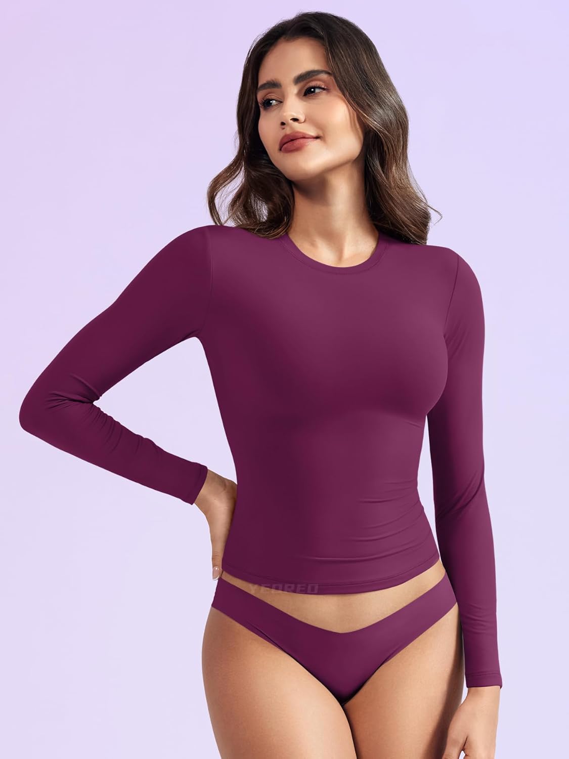 YEOREO Long Sleeve Women's Shirt - Y2K Basic Tee with Double Lining | Perfect for Workouts & Outings