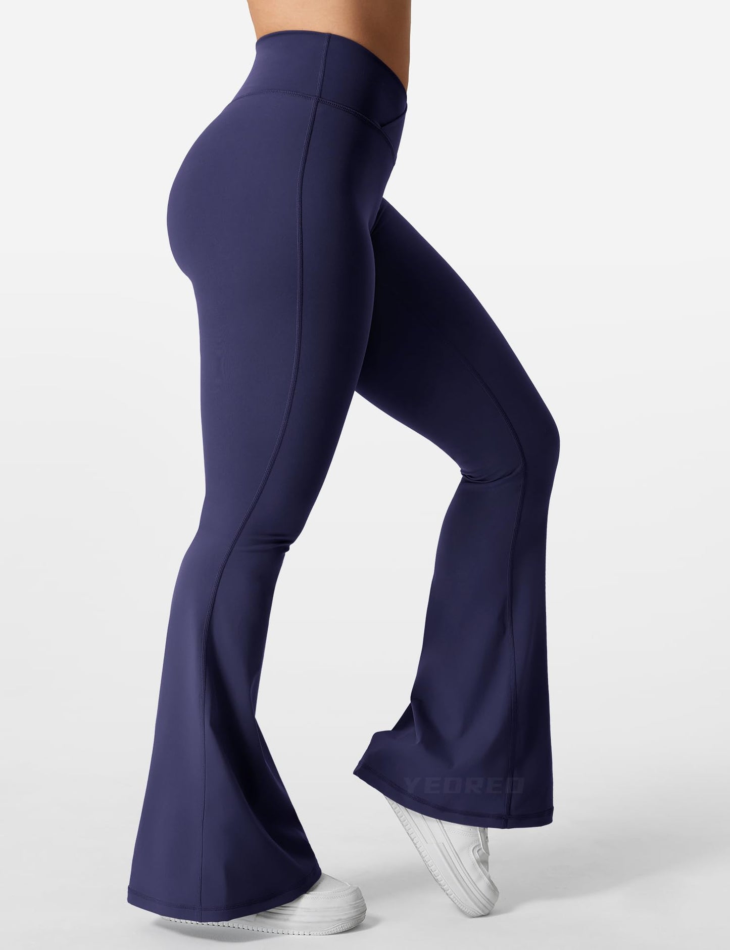 YEOREO Kalie Flare Scrunch Leggings for Women V Cross Waist Bell Bottom Yoga Pants Tummy Control Bootcut Workout Leggings Navy M