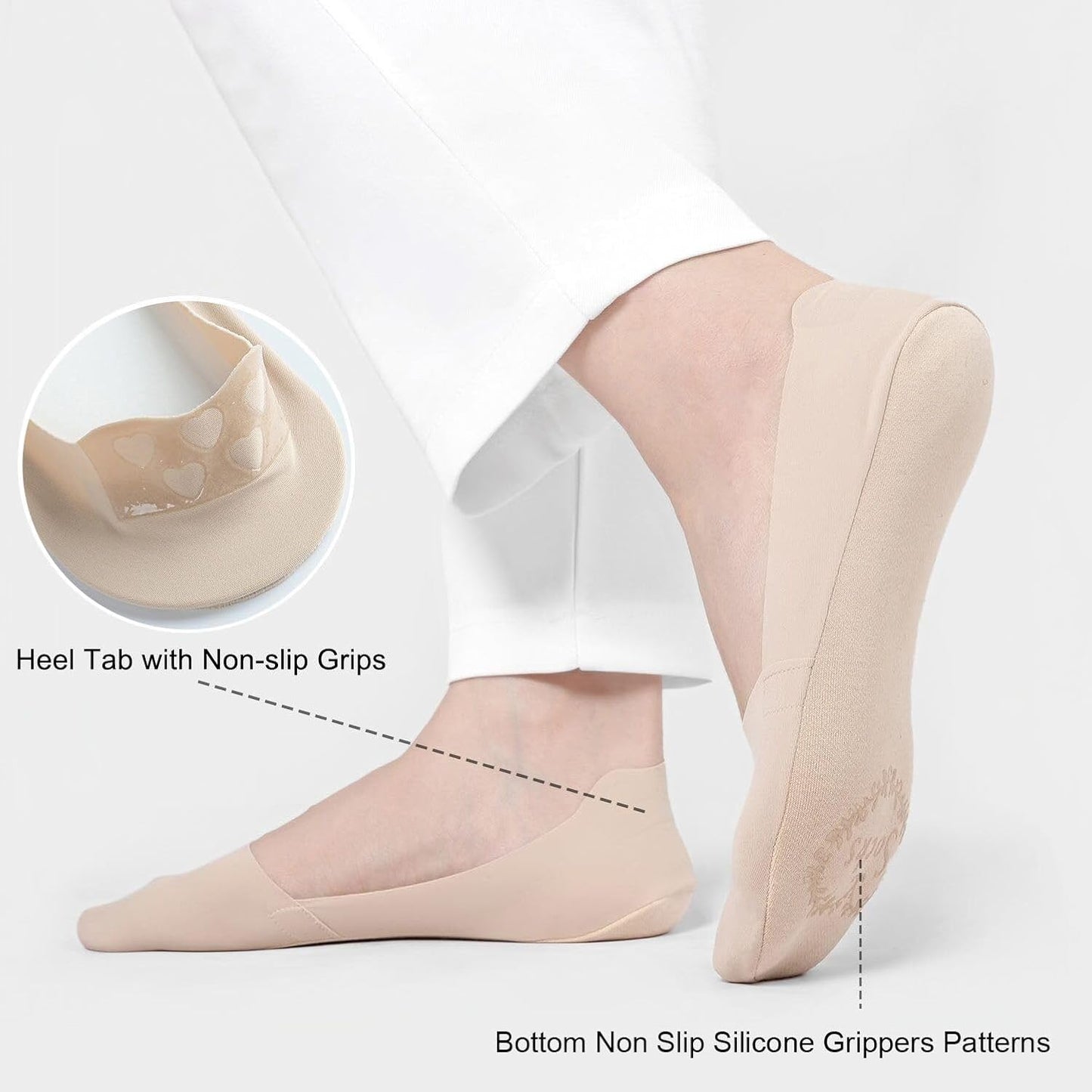 Skiennix No Show Socks - Women's Lightweight Non-Slip Invisible Footies | 6 Pairs in Thin Silk Design