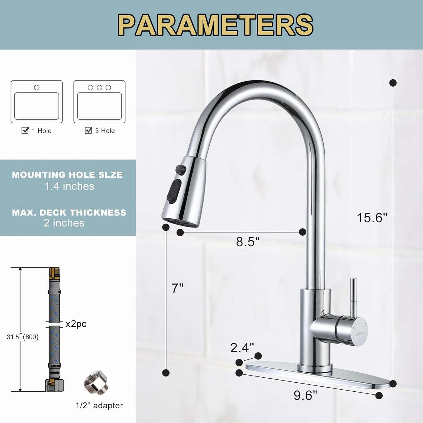 Stainless Steel Kitchen Faucet Combo with Water Filter - Brushed Nickel Sink Faucet for RO Systems