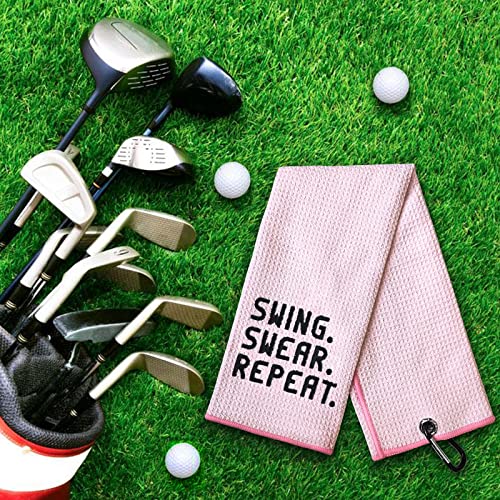 Pink Golf Towel with Carabiner - Microfiber Swing Repeat Tee Accessory