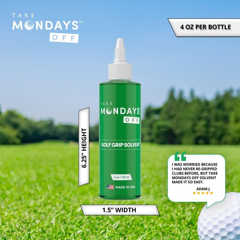 Take Mondays Off Golf Club Regripping Kit - Professional Golf Grip Solvent (4 oz) and 15 Grip Tape Strips 2" x 10"
