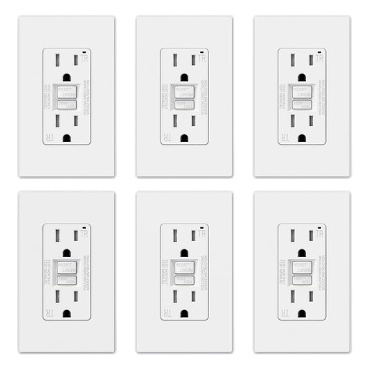 ELEGRP GFCI Outlet 15 Amp, Self-Test GFI Electrical Outlet with Thinner Design, TR Tamper Resistant GFCI Receptacle, Ground Fault Circuit Interrupters with Wall Plate, UL Listed, Matte White, 6 Pack