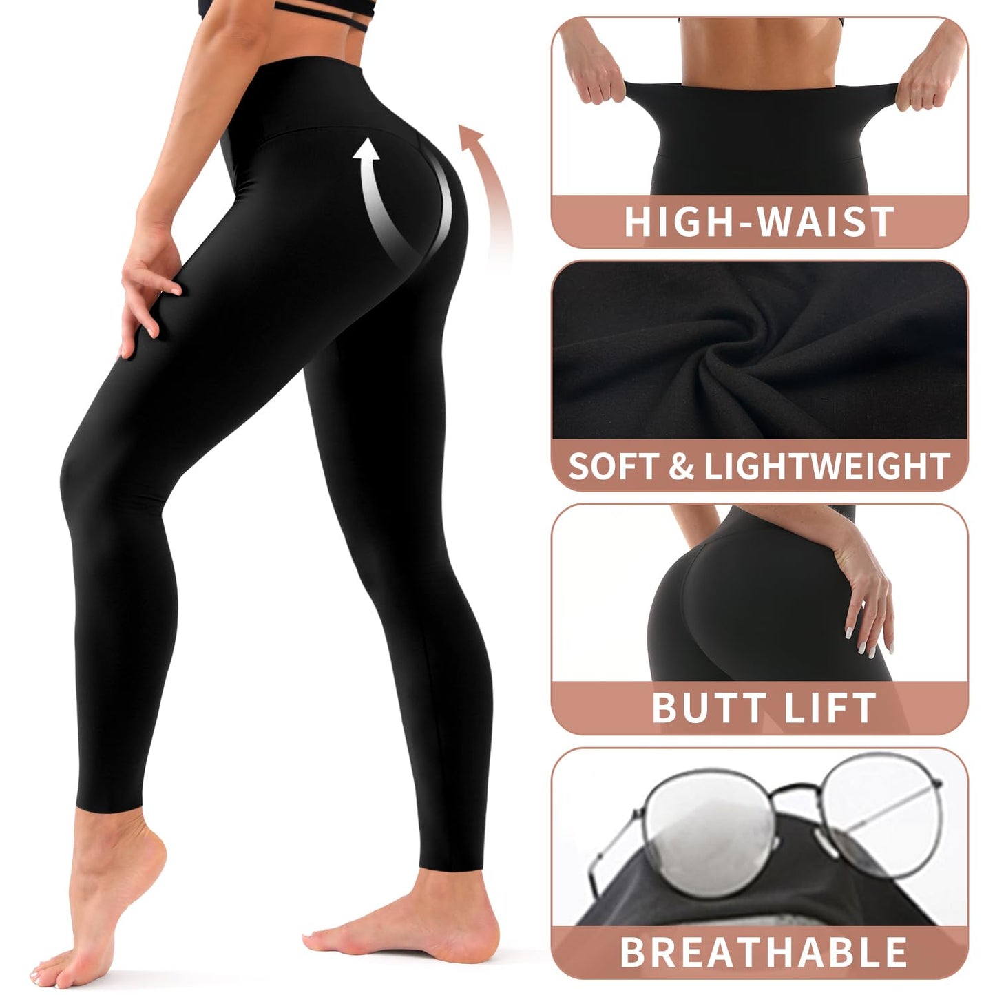 COOLOVER 2 Pack Leggings for Women - High Waisted Full Length Buttery Soft Yoga Pants for Workout Athletic Daily