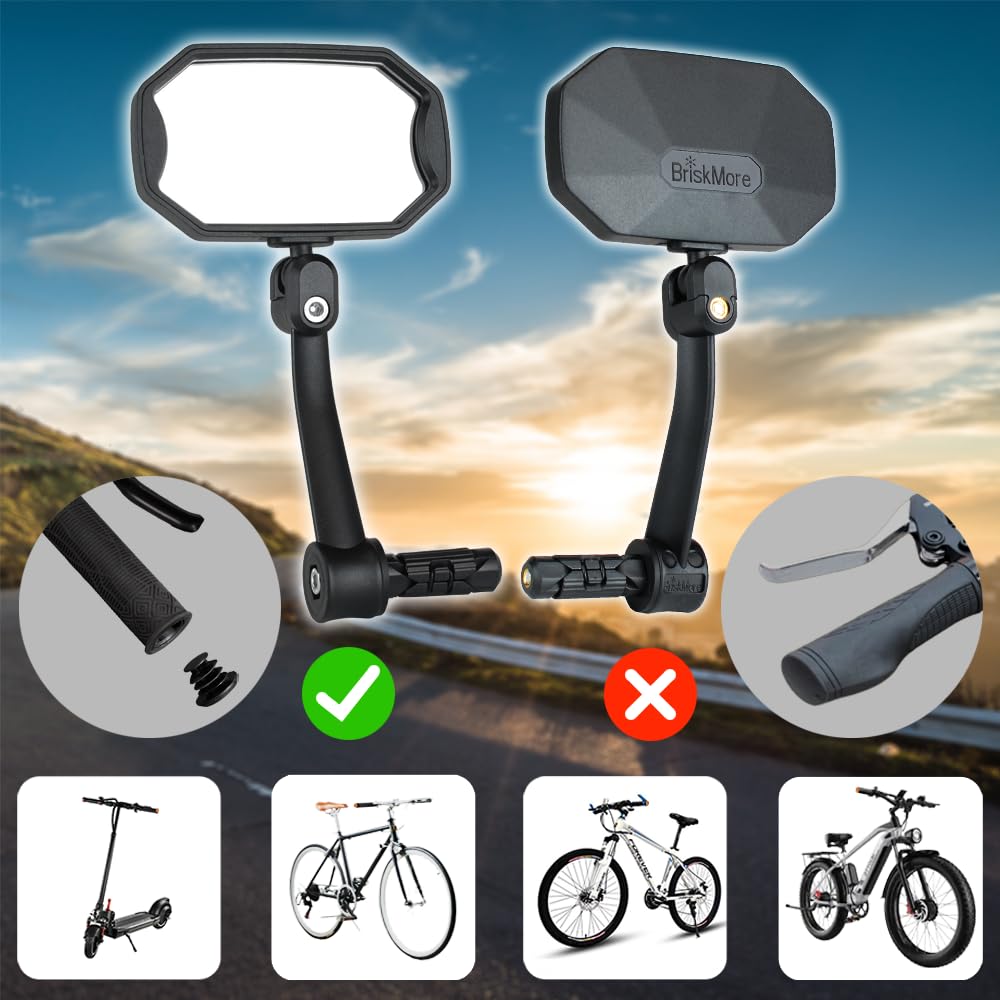 BriskMore Bar End Bike Mirrors, High–Definition Convex Glass Lens for E-Bike Handlebars, Scratch Resistant, Safe Rearview 1 Pair Bicycle Mirror BT-015(Right And Left Side)