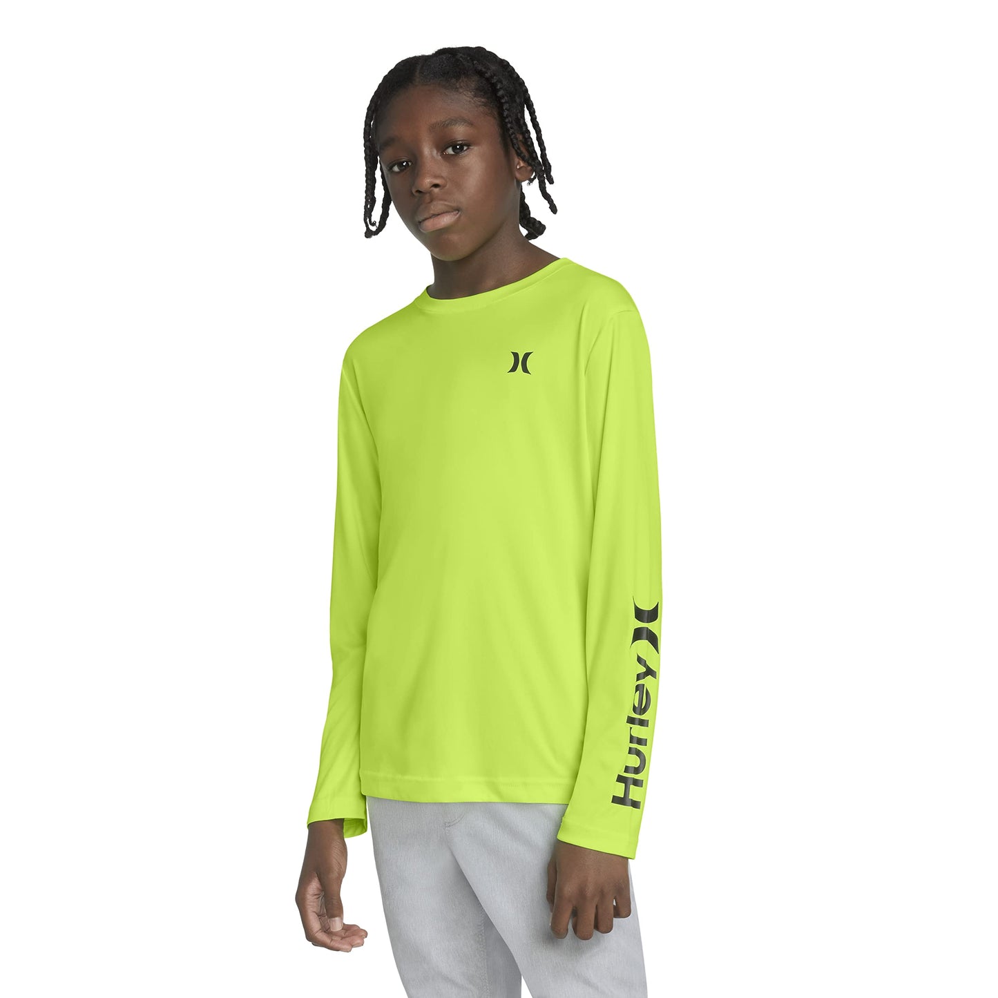 Hurley Boys Long Sleeve Rash Guard Shirt, Volt, M