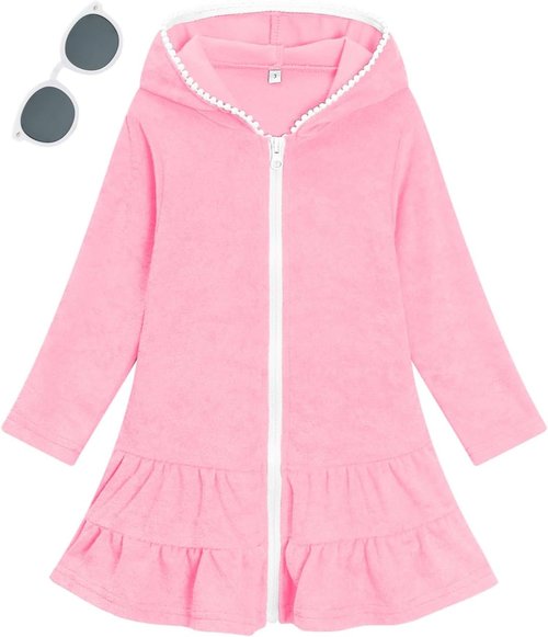 LUCKYGAL Girls Swim Cover-Up - Long Sleeve Terry Swimsuit for Beach & Pool Fun | Stylish & Comfy