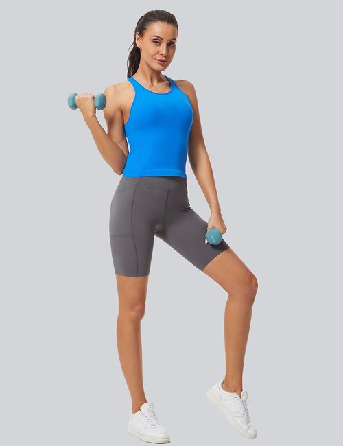 MathCat Racerback Workout Tank Tops for Women - Seamless Athletic Yoga Top with Built-In Bra