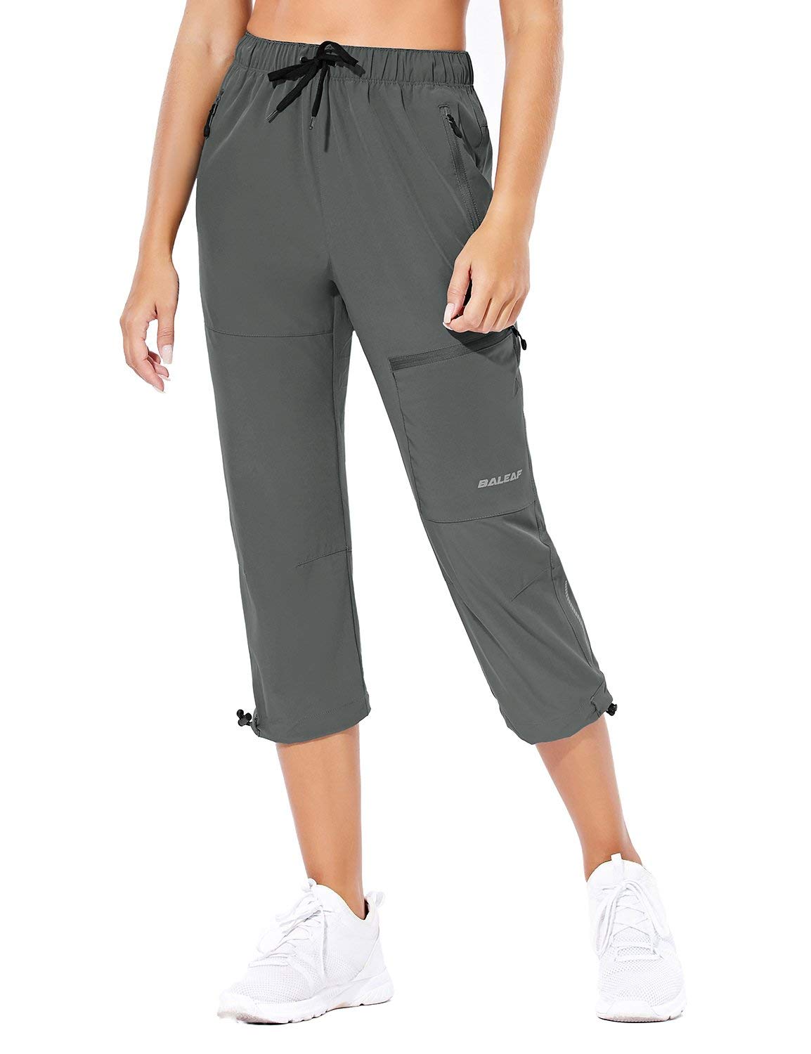 baleaf Women's Hiking Cargo Capris Outdoor Lightweight Water Resistant Pants UPF 50 Zipper Pockets Steel Gray Size L