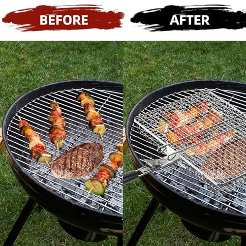 Extra Large Stainless Steel BBQ Grill Basket for Fish Vegetables Shrimp Camping