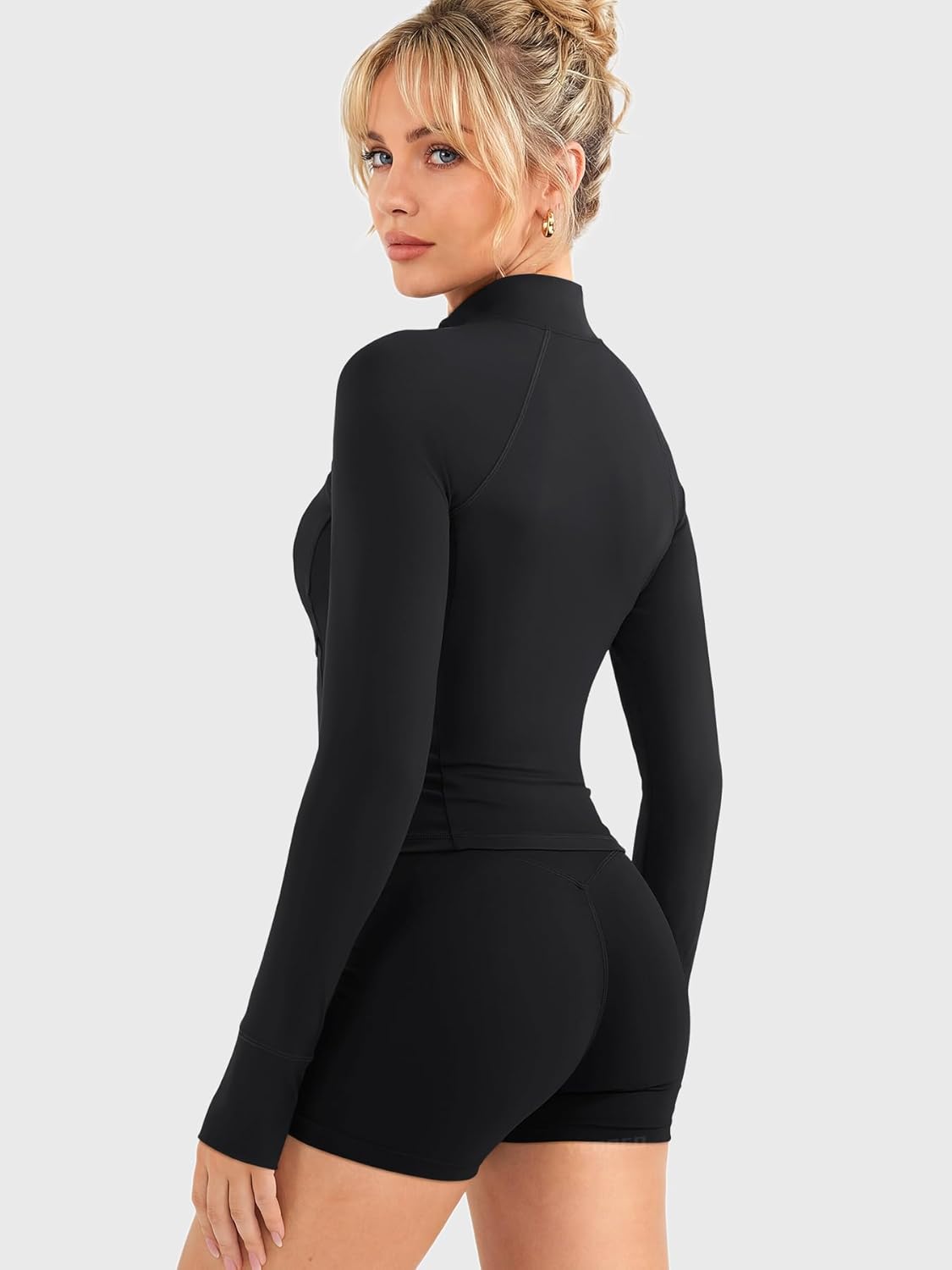 YEOREO Women's Full Zip Workout Jacket - Cropped Athletic Top with Pockets & Thumb Holes