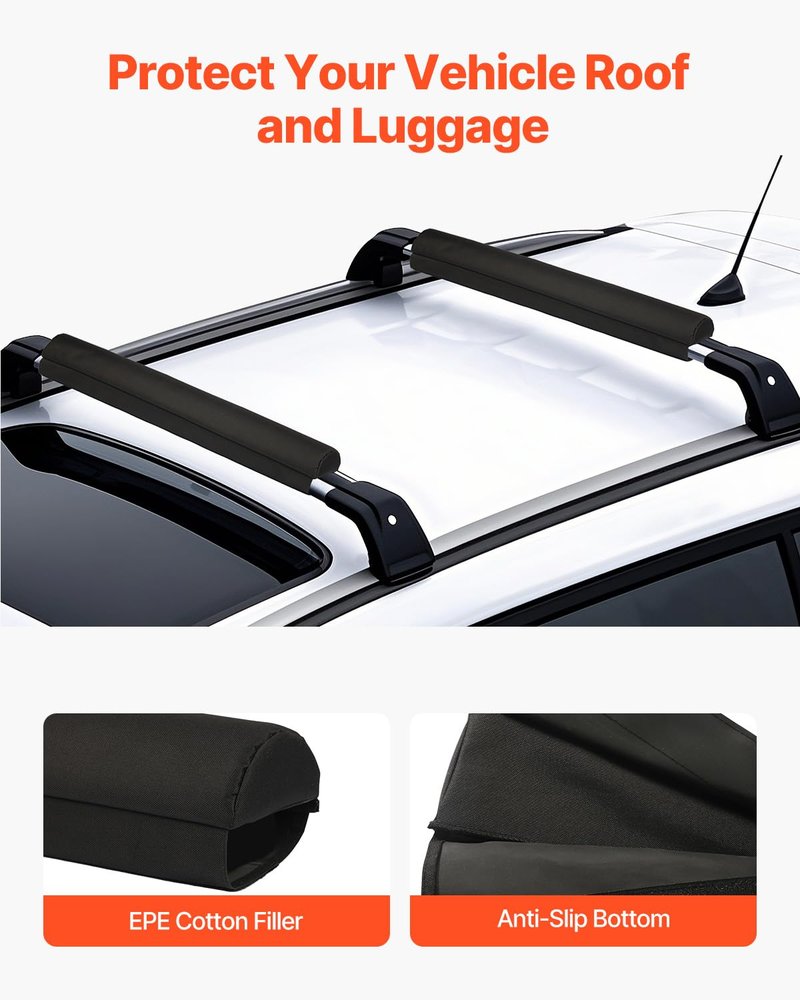 VEVOR Soft Roof Rack Pads, 28" Universal Car Roof Rack Pads for Various Crossbars, 88LBS Load Capacity Luggage Kayak Carrier with 2 Tie Down Straps & Velcros for SUPs Canoes Snowboards Paddle Boards