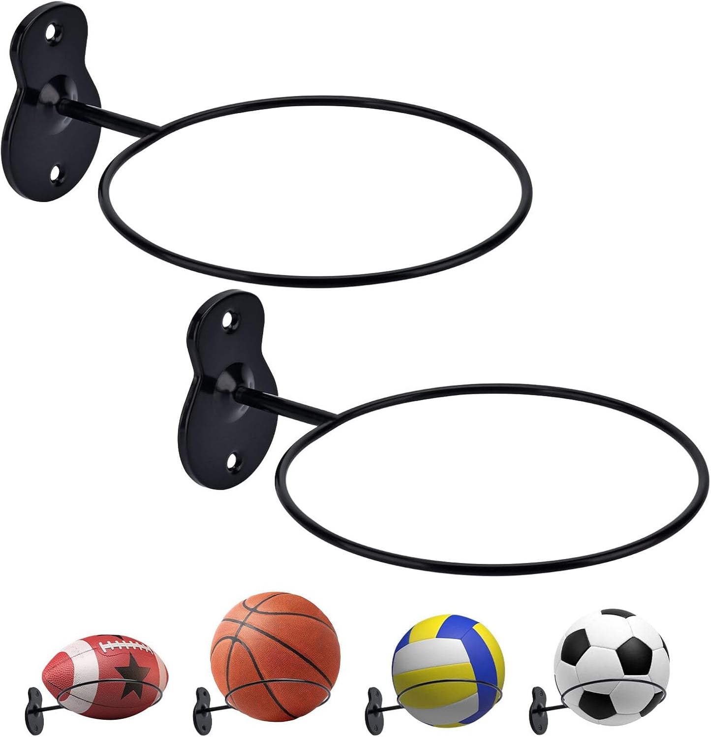 Skiennix Basketball Holder Wall Mount - 7-Inch Metal Ball Storage Rack for Basketball, Football & More | 2-Pack