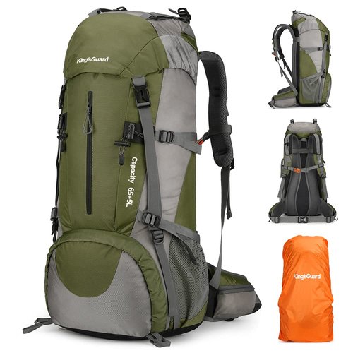 King'sGuard 70L Hiking Backpack with Rain Cover Lightweight Waterproof Travel Camping Backpack Large Backpacking Pack for Men and Women (Orange)