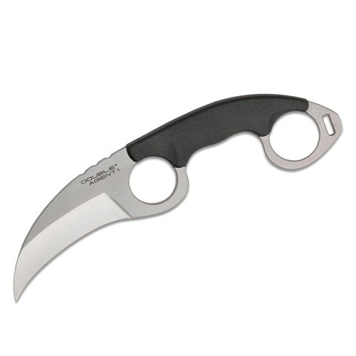 Cold Steel Double Agent Durable Lightweight Japanese AUS8A Steel Karambit Shape 3" Fixed Blade Tactical Outdoor Hunting Knife, Kray-Ex Handle, Secure-Ex Sheath - Plain Edge