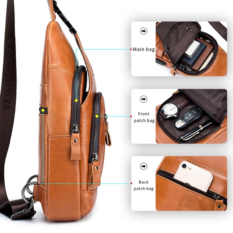 pundarika Leather Sling Bag for Men,small Crossbody Shoulder bag for men,men’s shoulder pack crossbody sling backpack.-brown