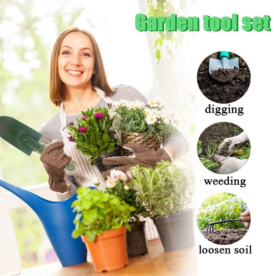 3 in 1 Garden Tool Shovel for Digging Gardening Trowel for Lawn Planting Alloy Spade Plastic Handle Anti Slippery