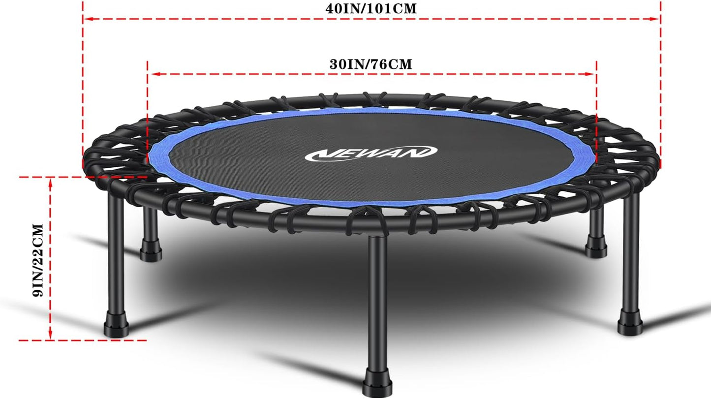 Newan Silent Mini Trampoline - 40"-48" Bungee Rebounder for Cardio Workouts | Max Weight 330lbs