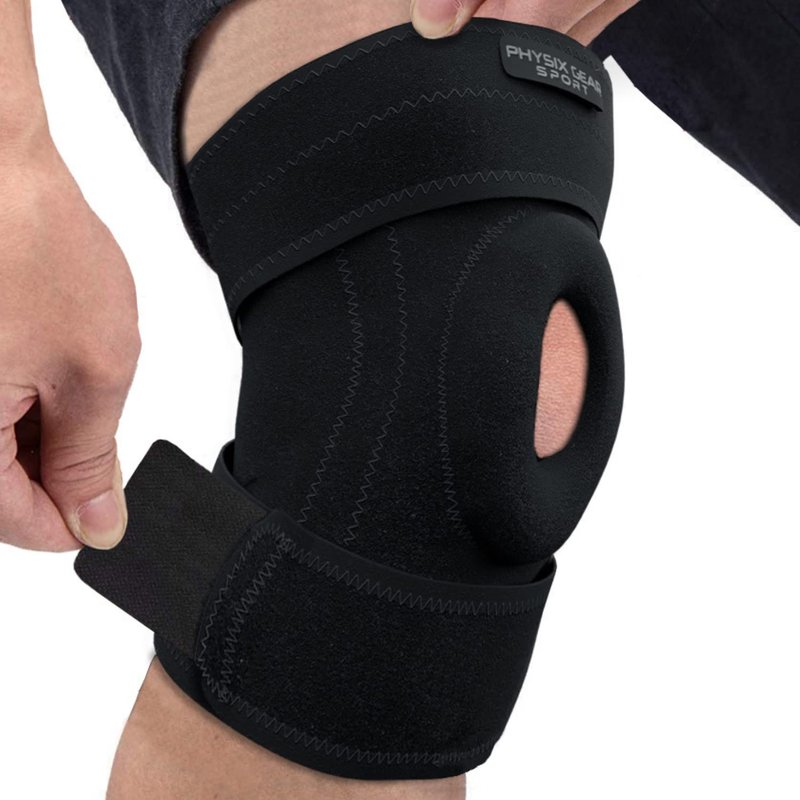 Physix Gear Knee Brace for Men & Women - Adjustable Patella Compression Knee Support for Arthritis, ACL & MCL, Meniscus Tear, Plus Size Knee Brace w/Side Stabilizers, Knee discomfort, Black/Grey, XL