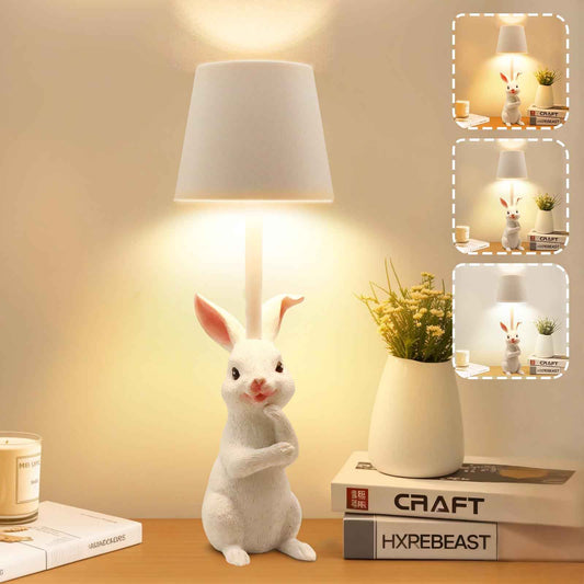 TYNLED Rabbit Lamp Birthday Gifts for Women, 3 Color Dimmable Nightstand Lamp Beside Table Lamp Touch Control Lamp with USB C Charging Port Battery Animal Lamp for Bedroom Dining Room Office Dorm
