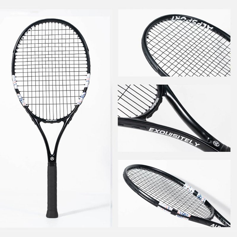 ALPSPORT ALP 27'' Powerful Head Heavy 4 3/8 in Grip Tennis Racket for Adults, Durable Pre-Strung Racquet with 1 Carrying Bag and 2 Tennis Balls, Outdoor Recreational Sport Raket for Beginner (Black)