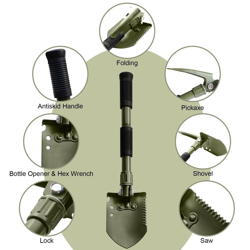 Folding Camping Shovel, Carbon Steel Multi-Tool Survival Shovel for Outdoor, Emergency, Hiking, Car Off-Road (2-Pack)