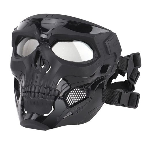 AOUTACC Airsoft Mask Skeleton Mask with Goggles Full Face Protective Adjustable Tactical Mask for Halloween Paintball Game Movie Props Party Cosplay Outdoor Activities(Black)