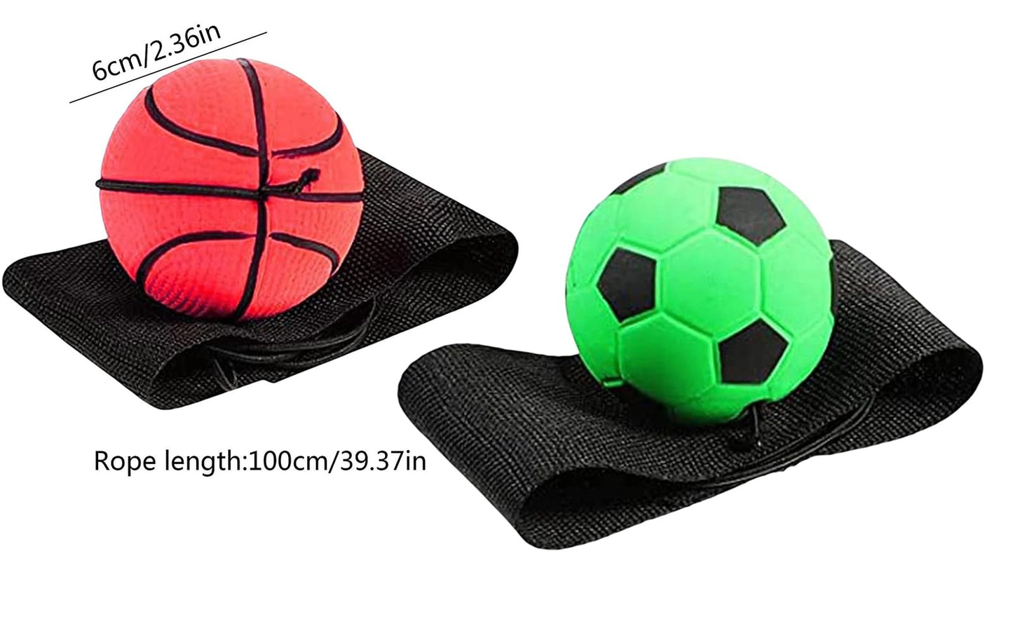 Sndperiexam 2 Pcs Wrist Return Ball Rubber Sport Ball with Wrist Strap and String Rebound Bouncy Balls Wrist Rebound on Elastic String Exercise Play, (Basketball & Football)