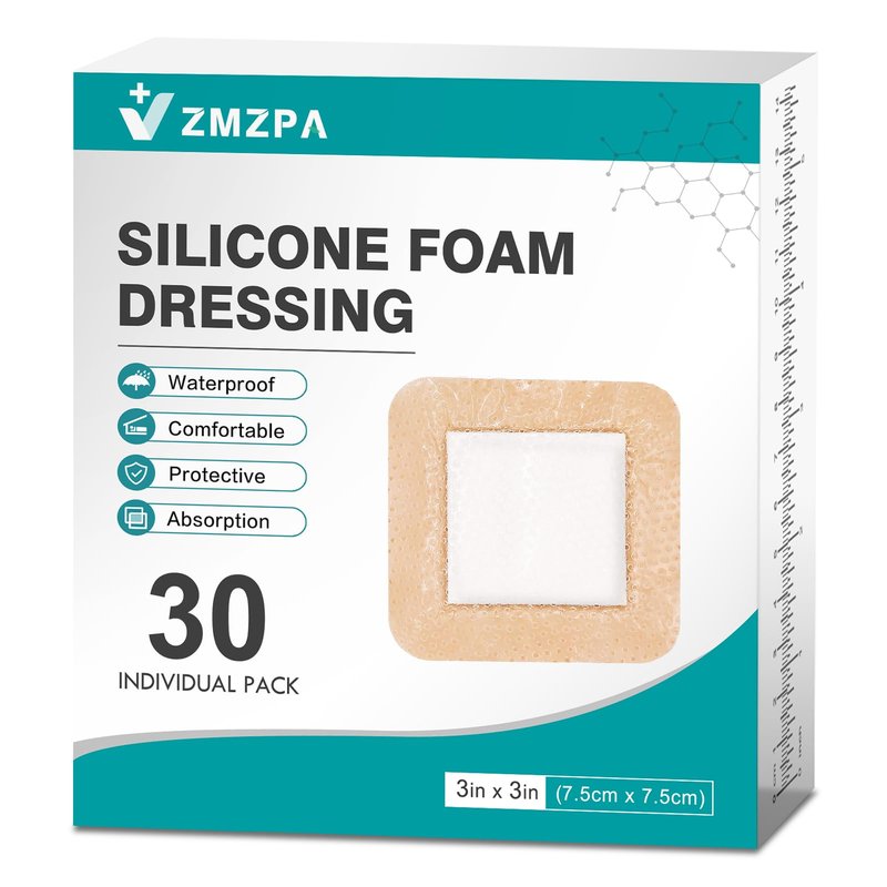 Silicone Foam Dressing 3x3 Gentle Border, Waterproof Silicone Bandages for Wounds Care, Bed Sore Patches, Super Absorbent Wound Dressing, Self Adhesive Pressure Sore Pads (30)
