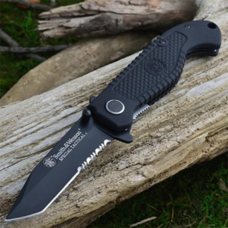 Smith & Wesson Special Tactical CKTACBS 8.1in High Carbon S.S. Folding Knife with a 3.5in Serrated Tanto Blade and ABS Handle for Outdoor, Survival and EDC,Black