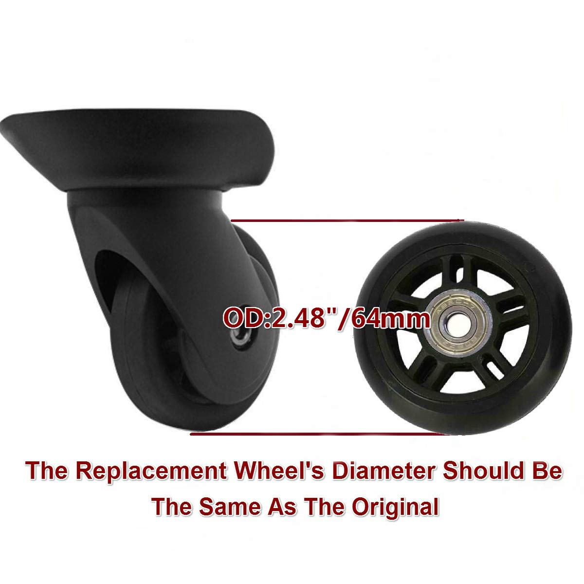 ORO 1 Pair Luggage Wheels Replacement 64 * 22mm Case Wheels with 8mm Bearings for Suitcase and Inline Outdoor Skate and Caster Board