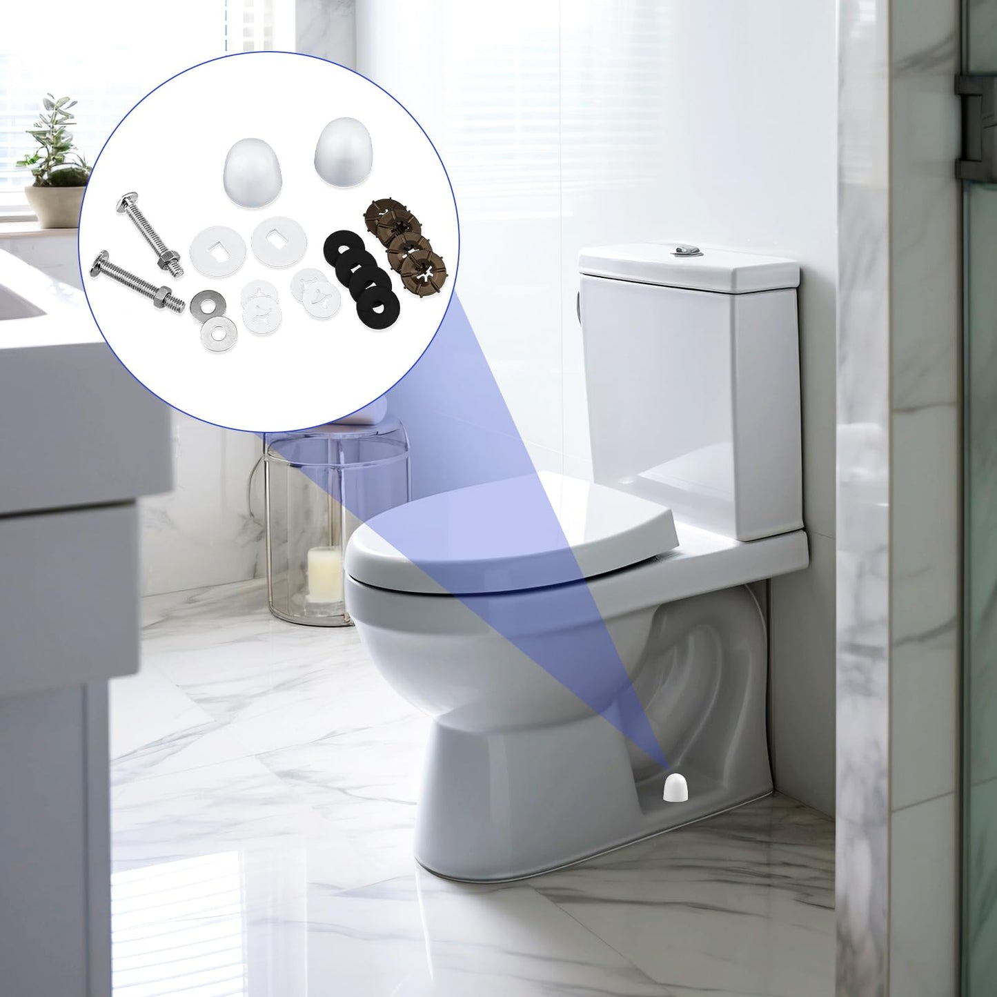 Toilet Floor Bolts and Caps Set, Universal Toilet Flange Repair Kit Stainless Steel Toilet Fixing Bolts and Nuts Set America Standard Toilet Parts Including Toilet Bolt Caps Closet Bolts and Washers