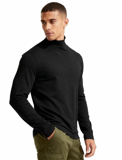 IVOVFANZY Mens Mock Turtleneck Long Sleeve Shirts Loose Fit Casual Basic Underwear T Shirt(Black, L)