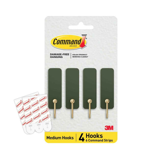 Command Medium Rosemary Wall Hooks, 4 Coat Hooks and 6 Command Strips, Damage-Free Hanging with Adhesive, No Tools Great for Hanging Home Decor, Holds up to 3 lb