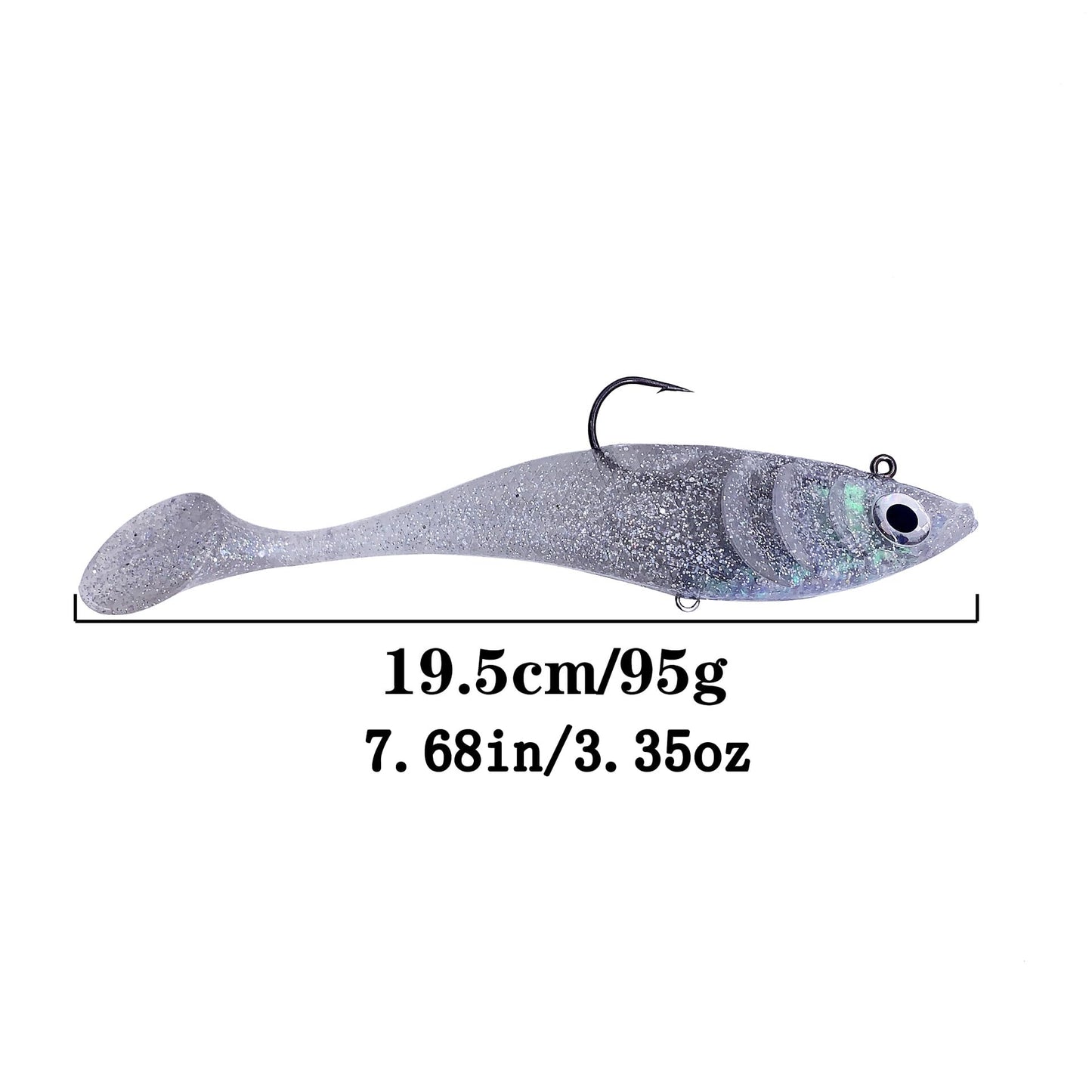 PDXGGB Big Jig Worm Lures Swimming Bait Soft Plastic Fishing Lure for Bass, Crappie, Trout, Pike, Sea Bass, Redfish, Striper,Fishing Lures for Freshwater & Saltwater (Clear Glitter-1 Piece)