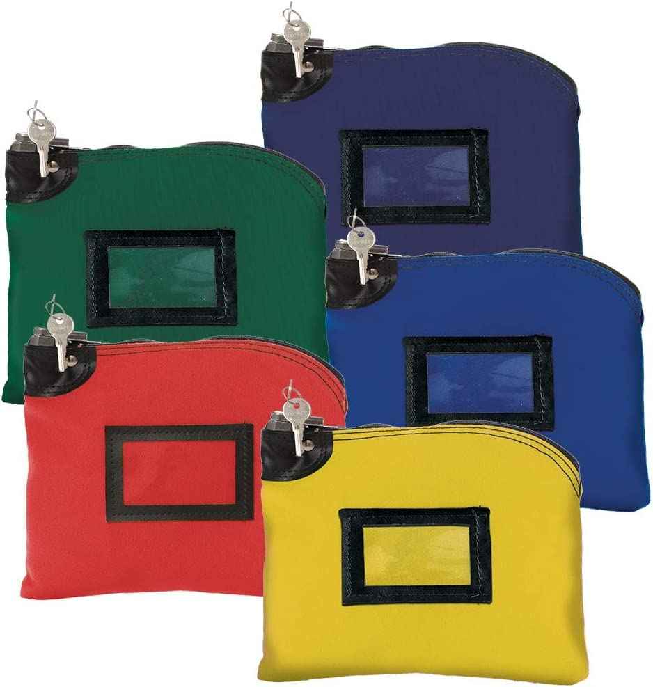 BankSupplies Locking Cash Bag | 10” W x 8” H | Heavy Duty Nylon Curved Zipper | Yellow | Metal Pop-Up Lock | 2 Keys Included | Black-Framed Cardholder | Canvas Bank Bags