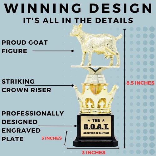 Alpha Awards Goat Trophy - G.O.A.T. Funny Trophy with Custom Plate Option | Perfect Gift for Boss or Friend