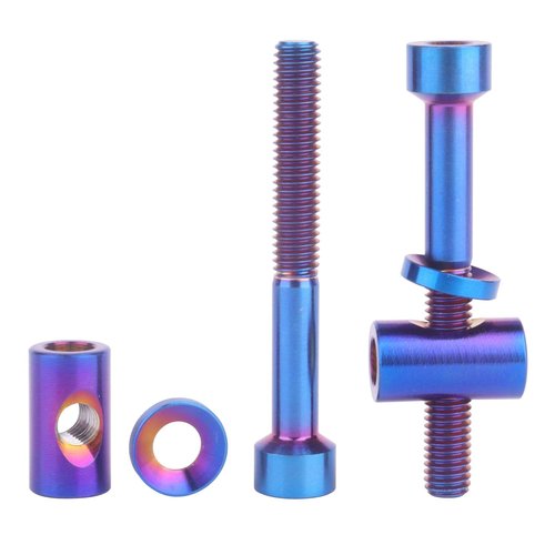 UHDFBDHF 2PCS Titanium M5x40mm Bolt Nut Washer Bicycle SeatPost Fixed Bolt (Burnt Blue)
