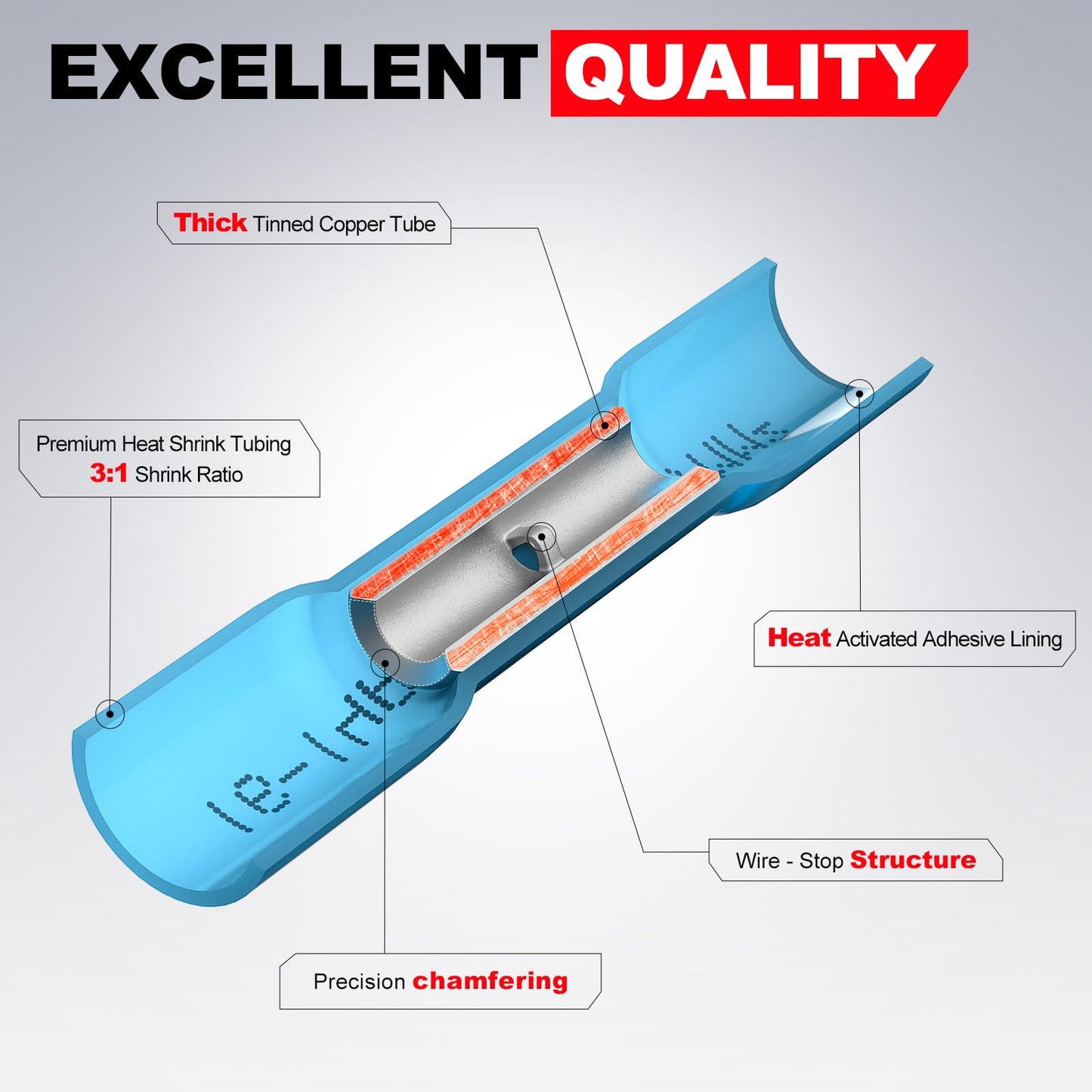 AIRIC Heat Shrink Butt Connectors 8 AWG, 20 Pcs Waterproof Electrical Crimp Splice Terminal for Auto Repair, Insulated Marine Grade Connector for 8 Gauge Wire, Wiring Crimps Terminals, Red