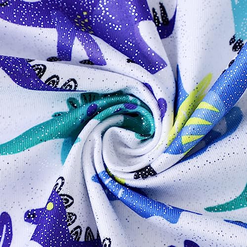 Girls Sparkle Gymnastics Biketard - Snowflake Mermaid, White Dragon, 7-8 Years