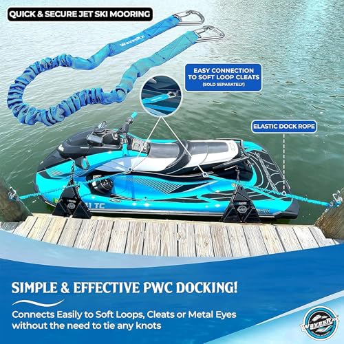 WAVESRX DockingPal Blue Flat Bungee Dock Lines for Boats & PWC - 3ft