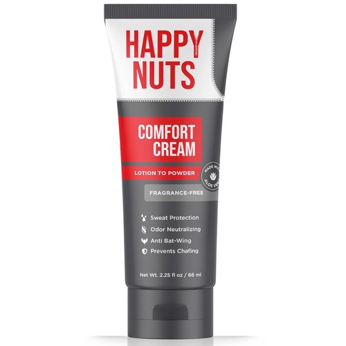 HAPPY NUTS Comfort Cream Deodorant - Aluminum-Free Anti-Chafing & Odor Control for Men | 2.25 oz, Fragrance-Free