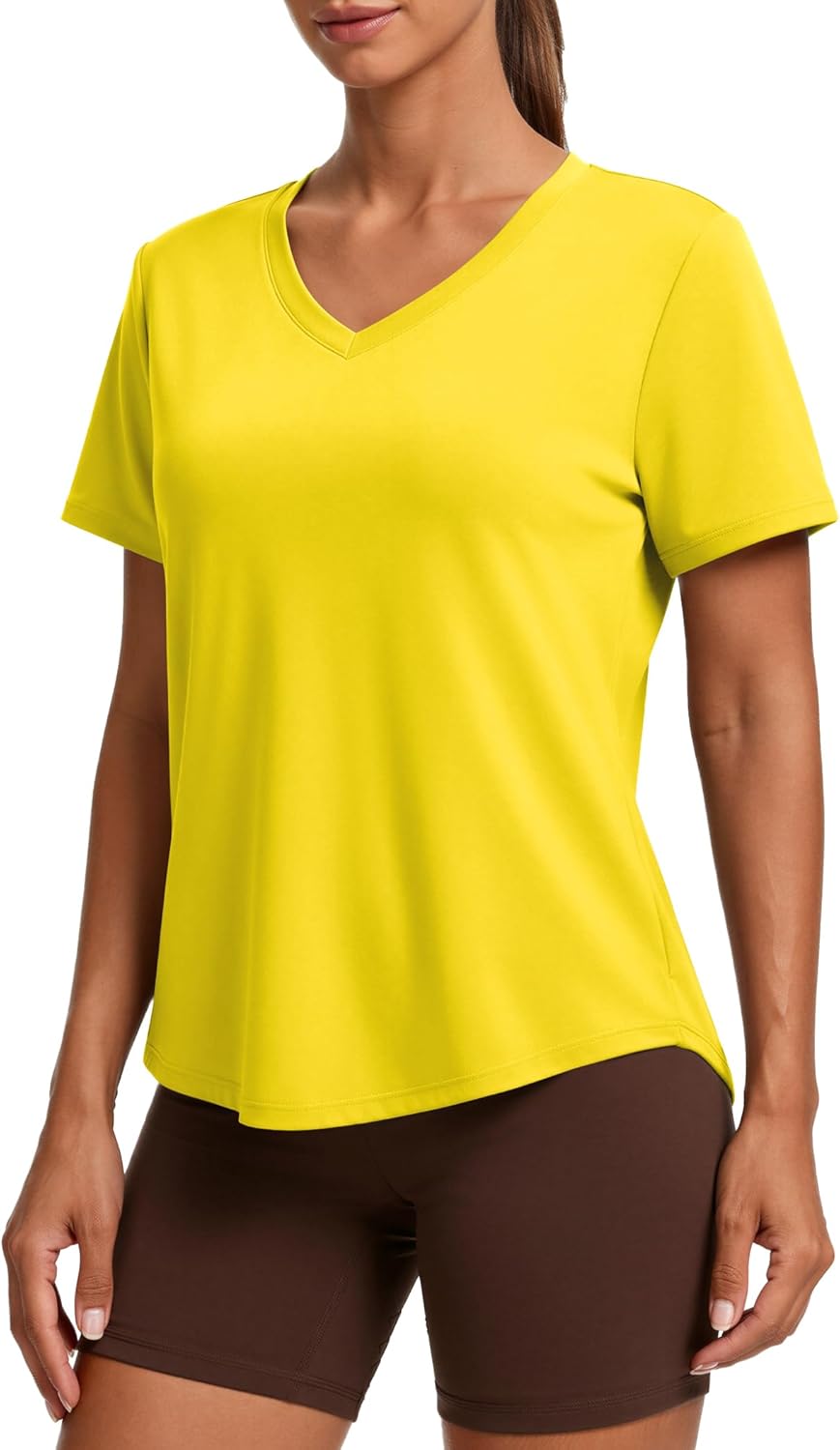 PINSPARK Soft Workout Tops for Women - Short Sleeve V-Neck with Moisture Wicking & UPF 50+ Sun Protection | Quick Dry Gym Shirt