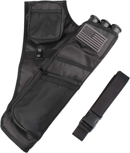 KRATARC Hip Quiver - 3-Tube Arrow Carry Bag with Pockets & Adjustable Belt for Archery