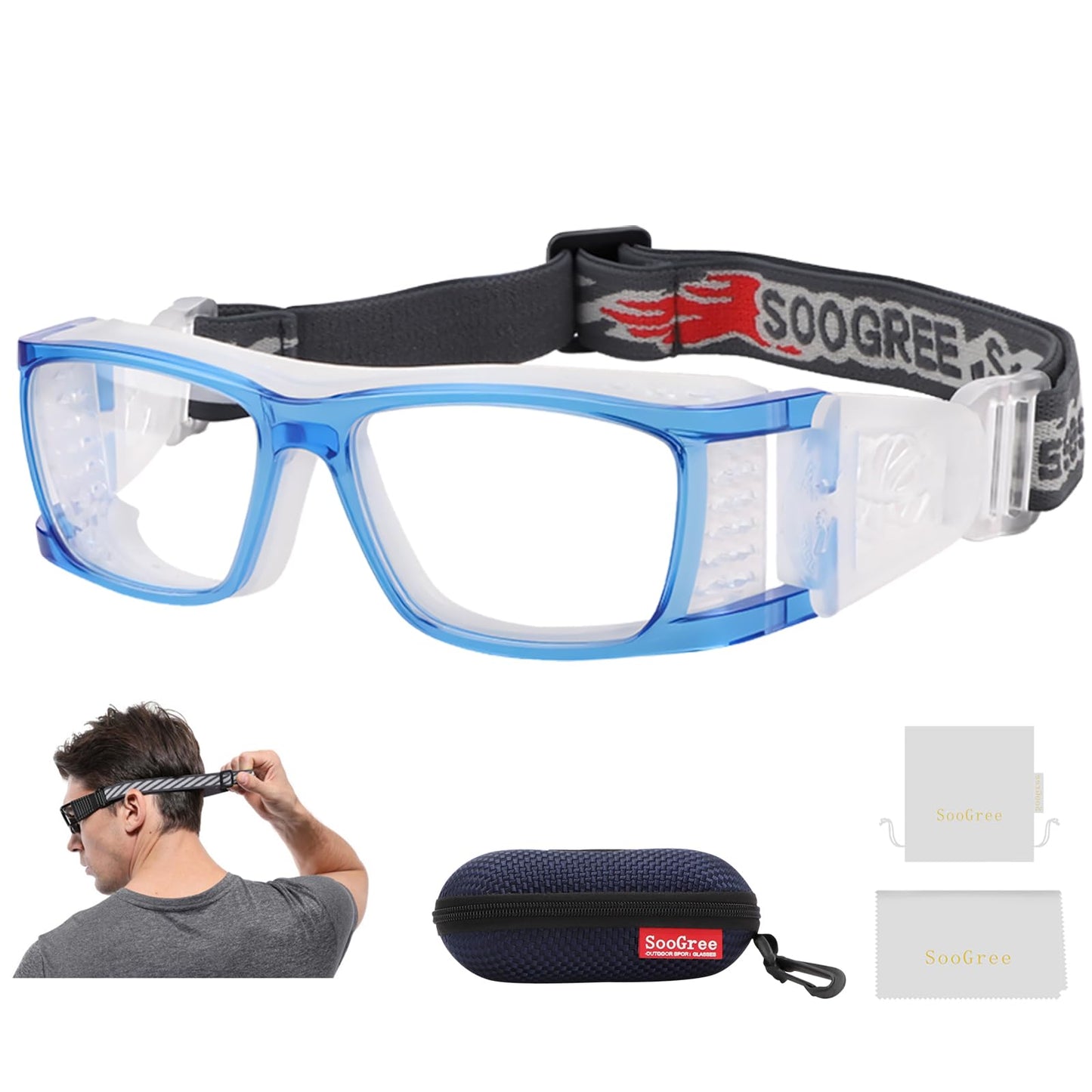 SooGree Basketball Soccer Football Sports Protective Eyewear Goggles Racquetball Sports Goggles Eye Safety Glasses (Blue)